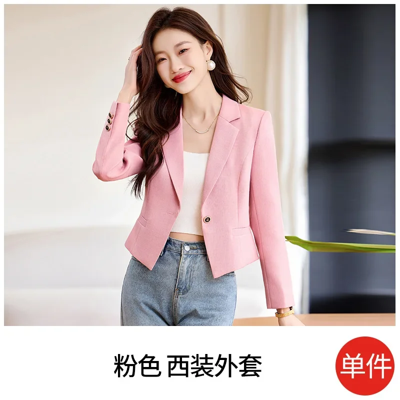 High quality short blazer for women single breasted long sleeve new spring 2025 elegant fashion office clothes black white pink - Image 8
