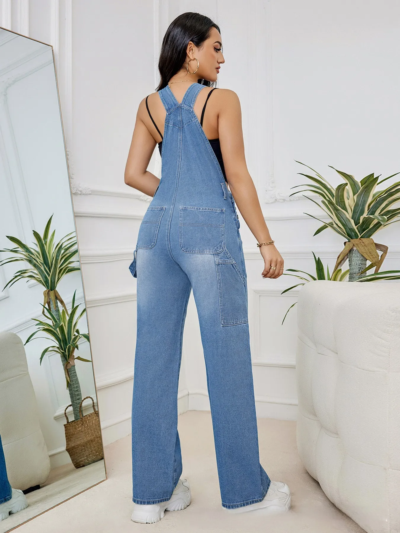 Hot Sale Womens Denim Bib Jumpsuits Casual Sleeveless Adjustable Straps Loose Baggy Cargo Jean Overalls Y2K Jumpers With Pockets - Image 3