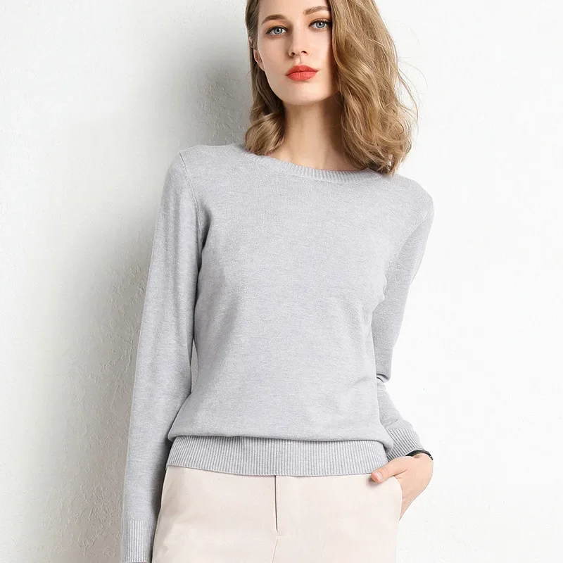 2023 Women Slim O-Neck Pullover Cashmere Wool Blending Sweater Autumn And Winter Long-Sleeved Knit Bottoming Shirt Large Size - Image 11