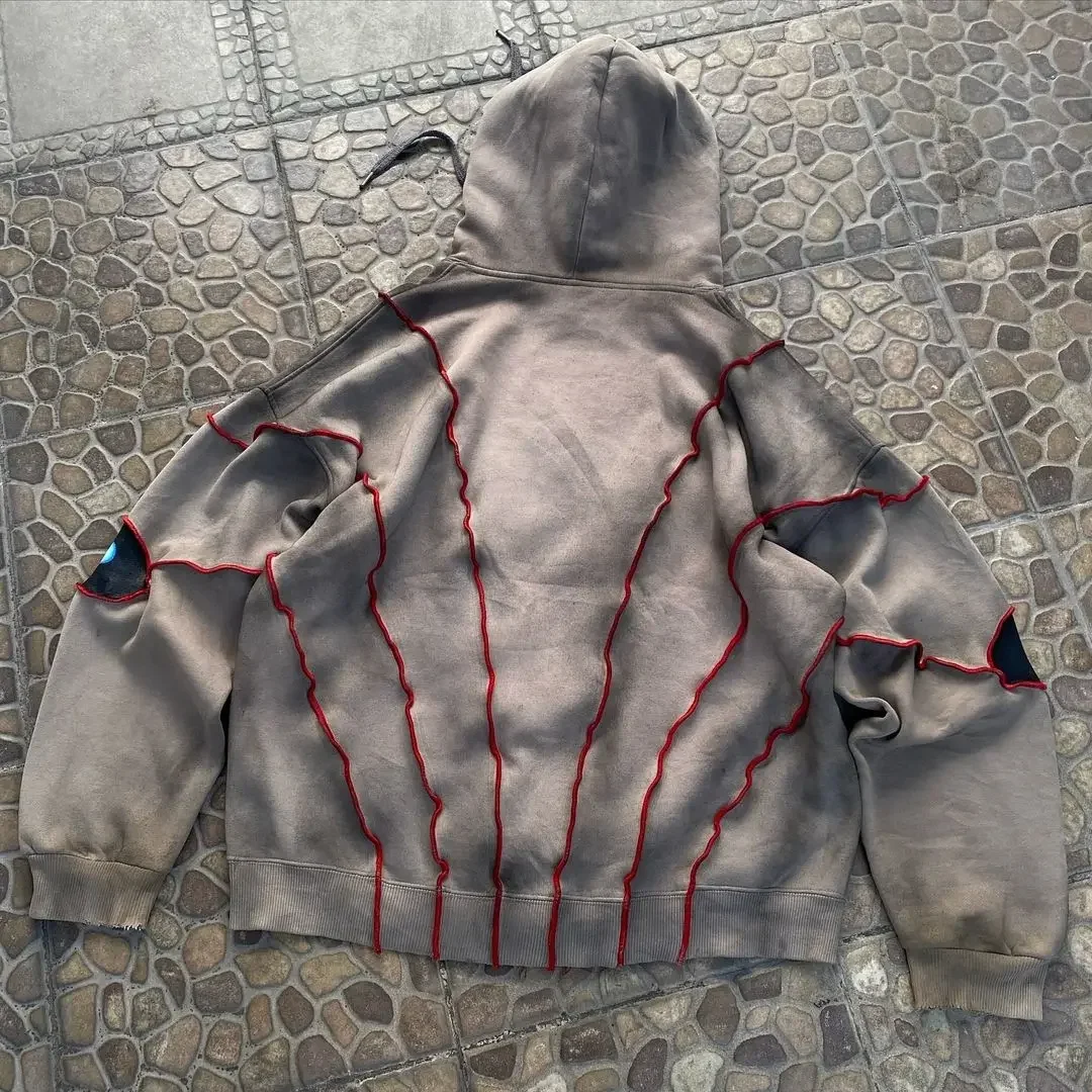 Gothic Punk Eye Pattern Patchwork Hoodies Women Y2k Top New Retro Loose Long Sleeve Sweatshirt Men and Women Hoodie Streetwear - Image 3