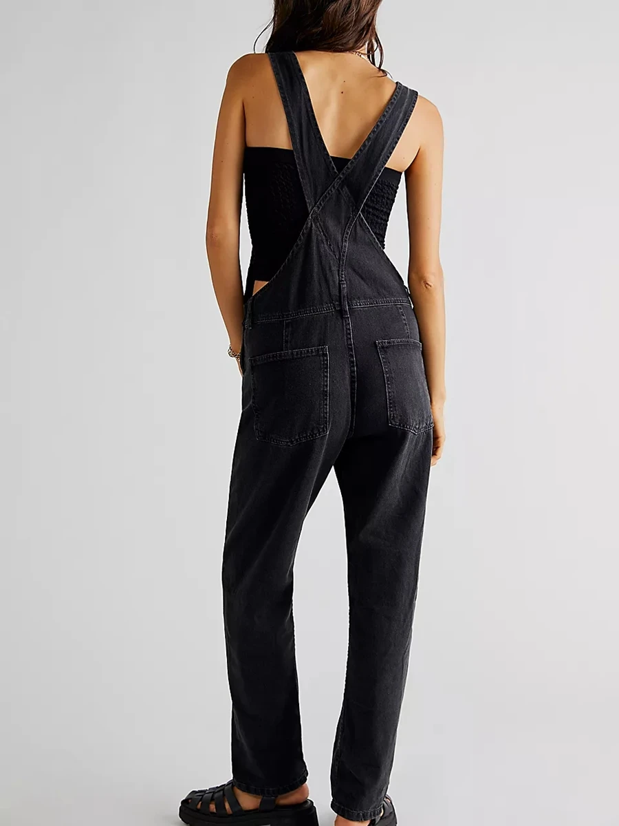 Casual Women Summer Vintage Retro Denim Long Jumpsuit Spaghetti Strap Straight Romper Pants Baggy Bib Overalls Jumpsuits - Image 6