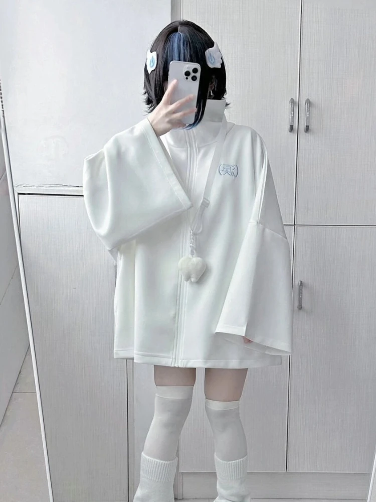 Spring Japanese Casual Solid Hoodies Women Loose Y2k Aesthetic Oversized Embroidery Coats Harajuku Zipper Grunge Sweatshirts - Image 6