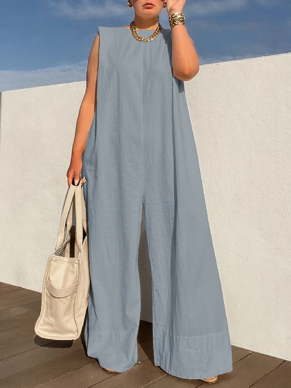 Yeezzi Solid Color Sleeveless Wide Leg Fitness Summer Fashion Female Loose Black White Casual Cool Jumpsuits For Women 2025 New - Image 9