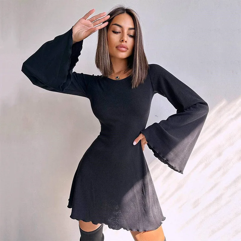 Sexy Dresses Nightclub Mini Short Party Dress Women Back Bandage O Neck A Line Flare Sleeves Autumn Vestidos Ladies Fall Robe - Image 4