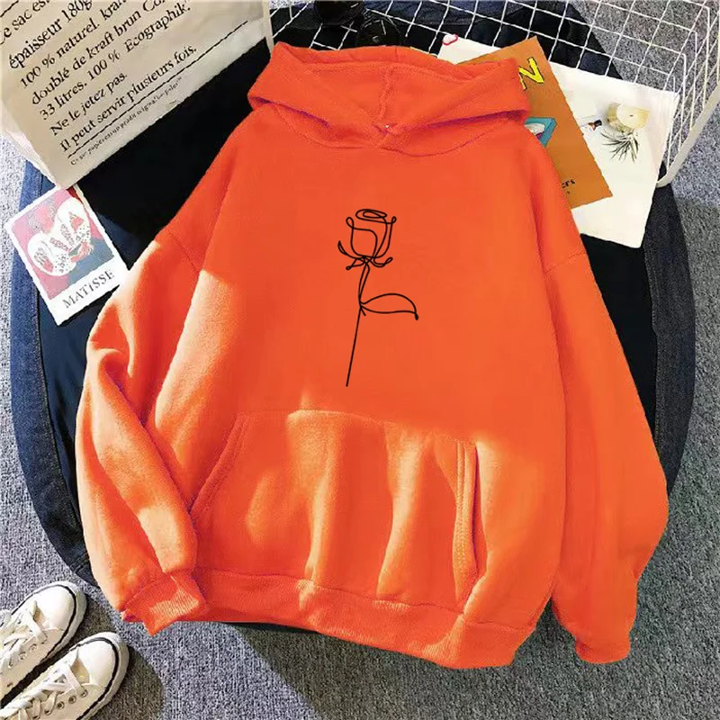 2024 Autumn Winter Hoodies Sportwear Women's Hoodie Pullover Sweatshirt Stylish Flower Print With Thick Long Sleeves Tops Loose - Image 12
