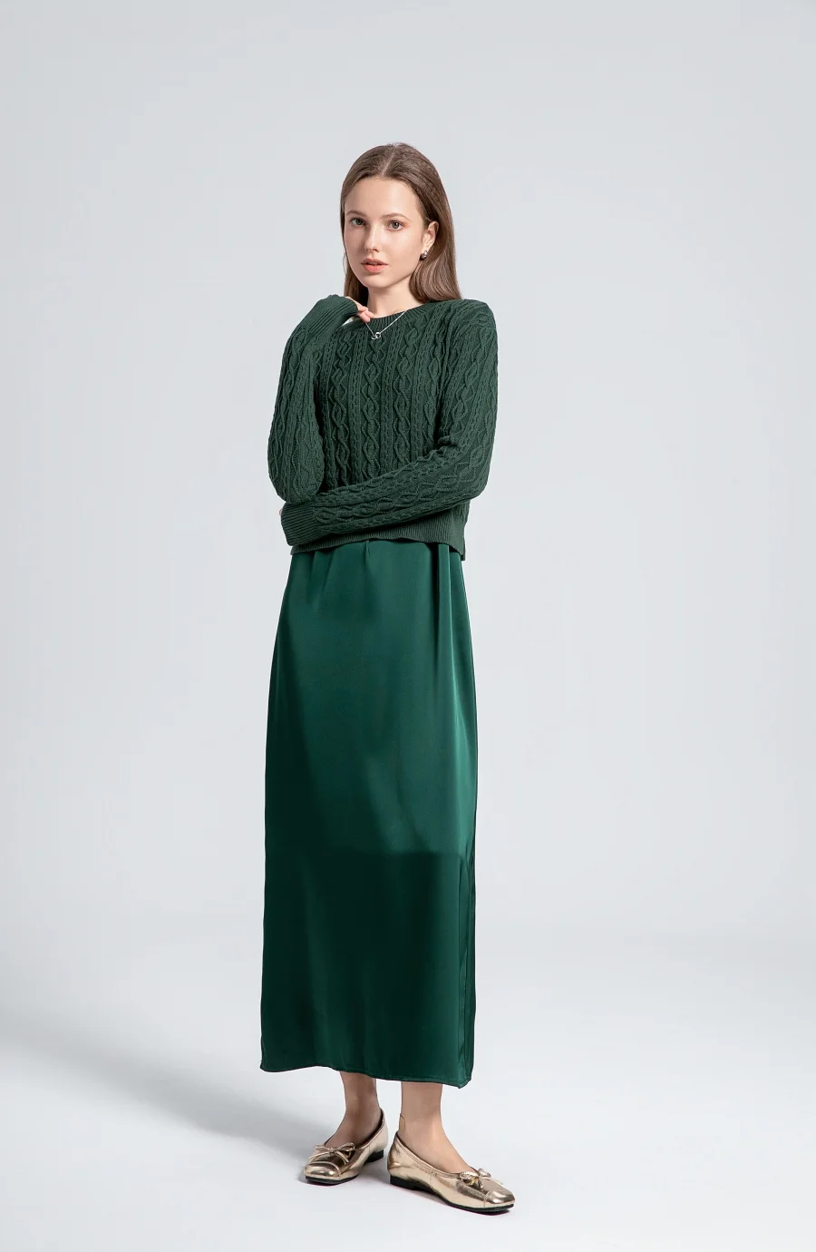 Sale AS 2024 winter design woman clothing Cable knitted Tops + Satin Dress ( Ship out in 1 day) - Image 4