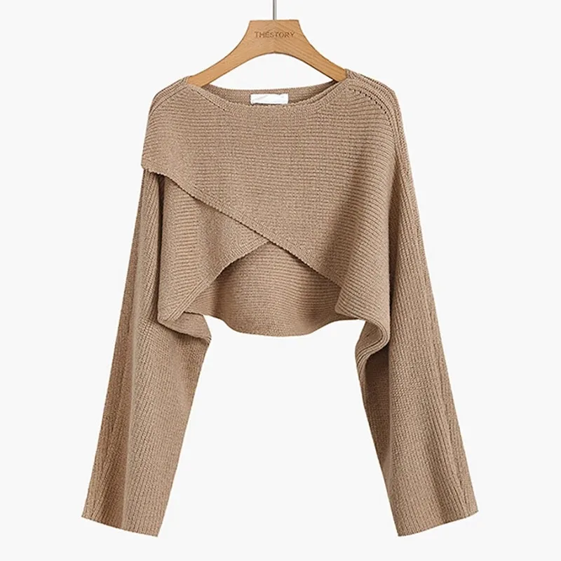 Autumn Knitted Cropped Sweater Y2K Tops Women Long Sleeve Pullovers Sweater Winter Cross Irregular Streetwear Sweater Pull 22933 - Image 6