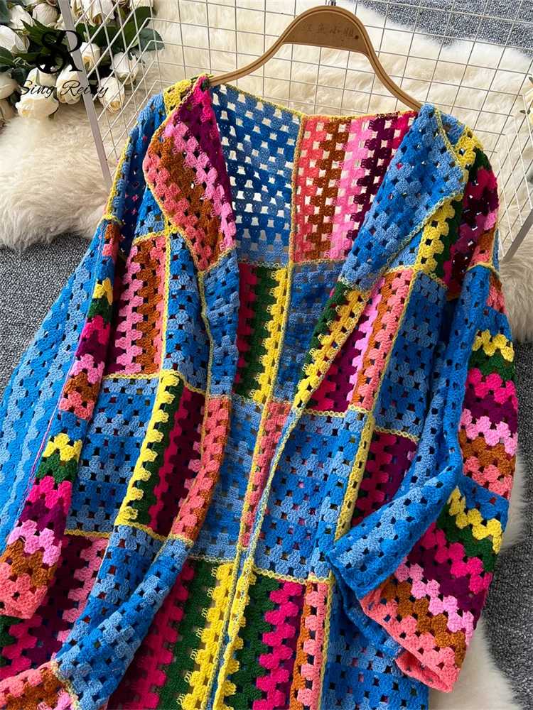 SINGREINY Bohemian Knitting Long Cardigans 2025 Spring Fashion Vintage Hollow Out Streetwear Summer Loose Multicolor Overcoat - Image 4