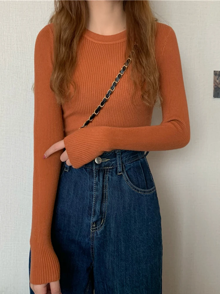 2025 New Women Sweater Autumn Winter Long Sleeve Pullover Basic Top Fashion O-neck Elastic Female Winter Solid Knitted Jumper - Image 6