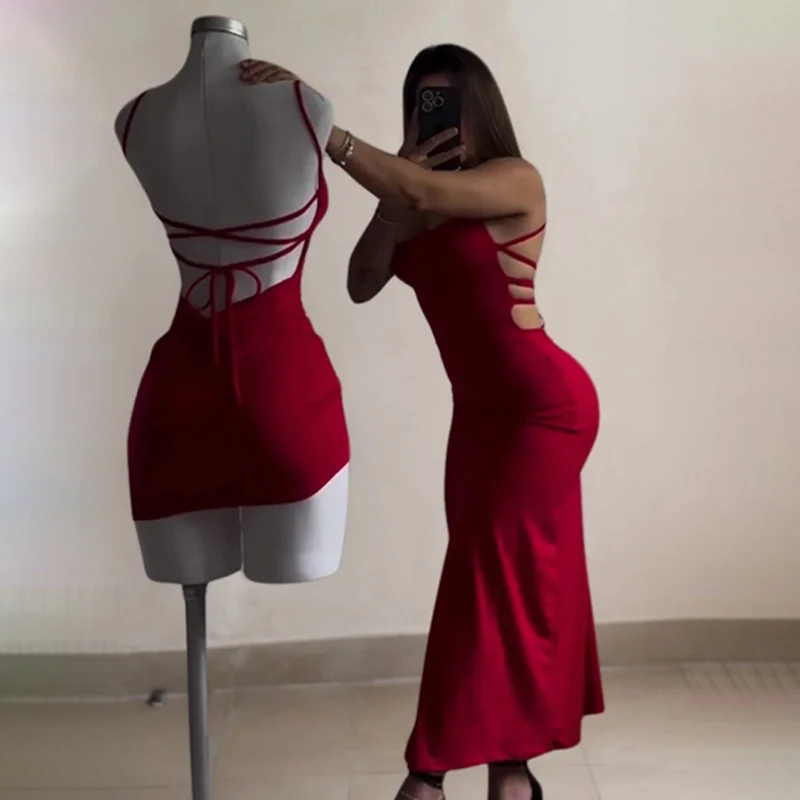 2025 Explosive New Dress Summer High Sensibility Halter Strap Spice Girl Bag Hip Dress - Image 6