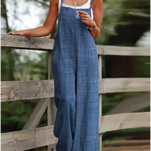 Women's Sleeveless Jumpsuit with Suspender Loose Casual Pocket Monochromatic Summer