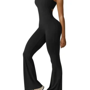 2025 Summer New Women's Slim Hip Lifting One-piece Micro Flared Pants Shoulder Straps Sexy Backless Sleeveless Sports Yoga Wear