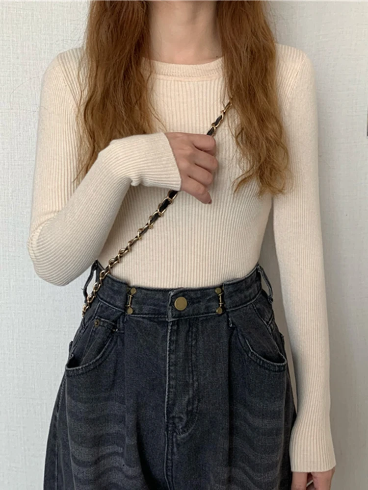 2025 New Women Sweater Autumn Winter Long Sleeve Pullover Basic Top Fashion O-neck Elastic Female Winter Solid Knitted Jumper - Image 5