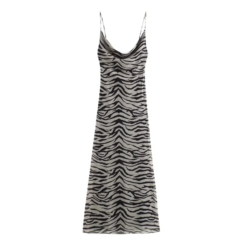 TRAF Leopard Print Tulle Slip Dress Woman Backless Summer Long Dresses For Women Vintage Sexy Party Dresses Midi Holiday Dress - Image 3