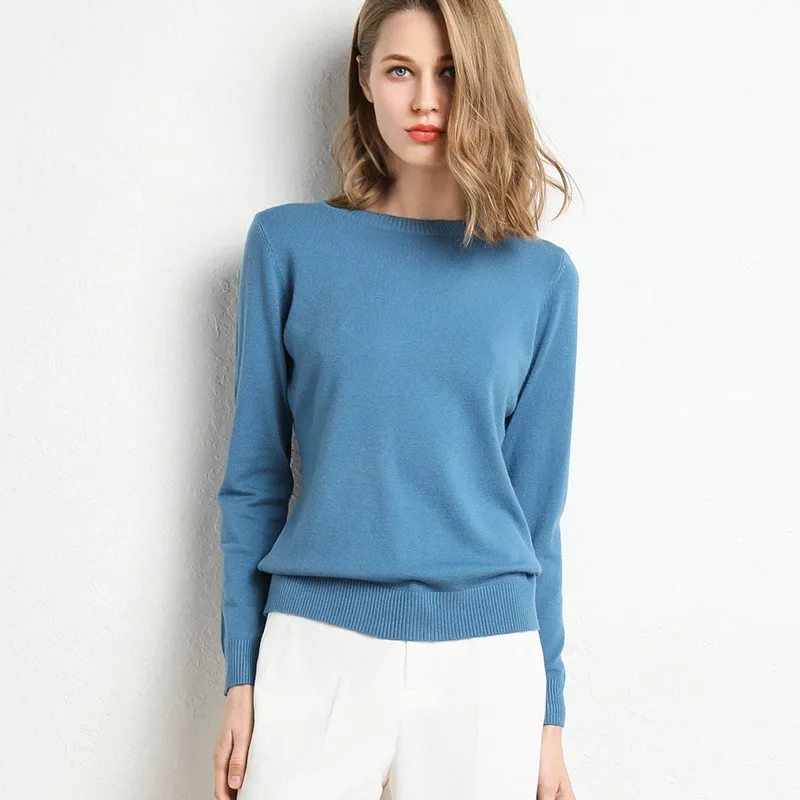 2023 Women Slim O-Neck Pullover Cashmere Wool Blending Sweater Autumn And Winter Long-Sleeved Knit Bottoming Shirt Large Size - Image 12