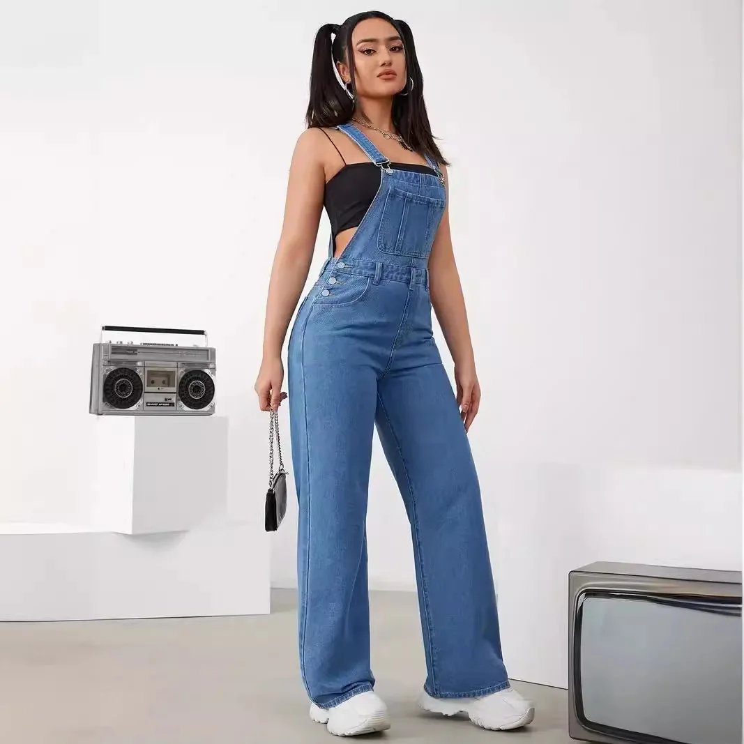 Hot Sale Womens Denim Bib Jumpsuits Casual Sleeveless Adjustable Straps Loose Baggy Cargo Jean Overalls Y2K Jumpers With Pockets - Image 5