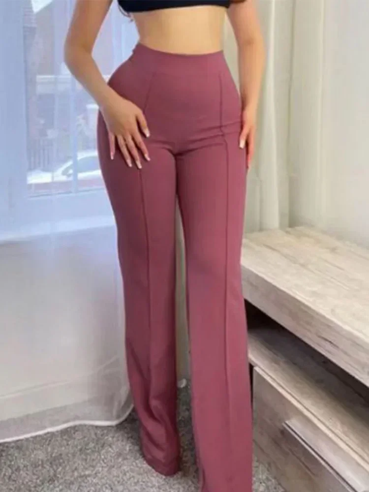 5 Colors Stylish Flare Pants Women Solid Long Drop Trousers Office Casual Female Slim Straight Bell Bottom Pants - Image 2