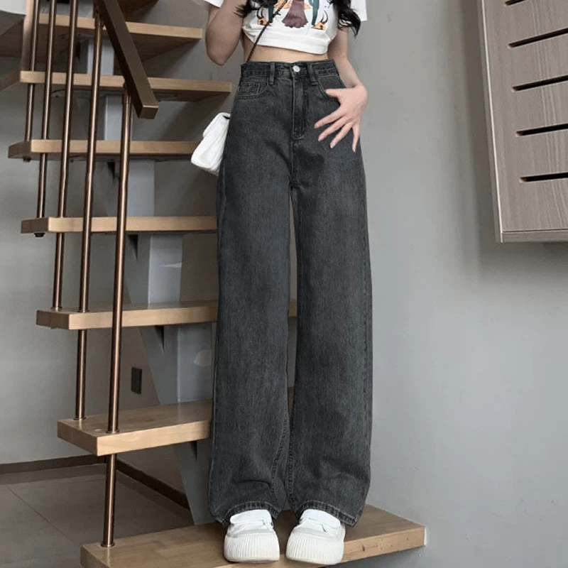 Woman Vintage Wide Leg Jeans Girls High Waist Pants Female Fashion Black Black Grey Retro Blue Light Blue Pink Denim Trousers - Image 9