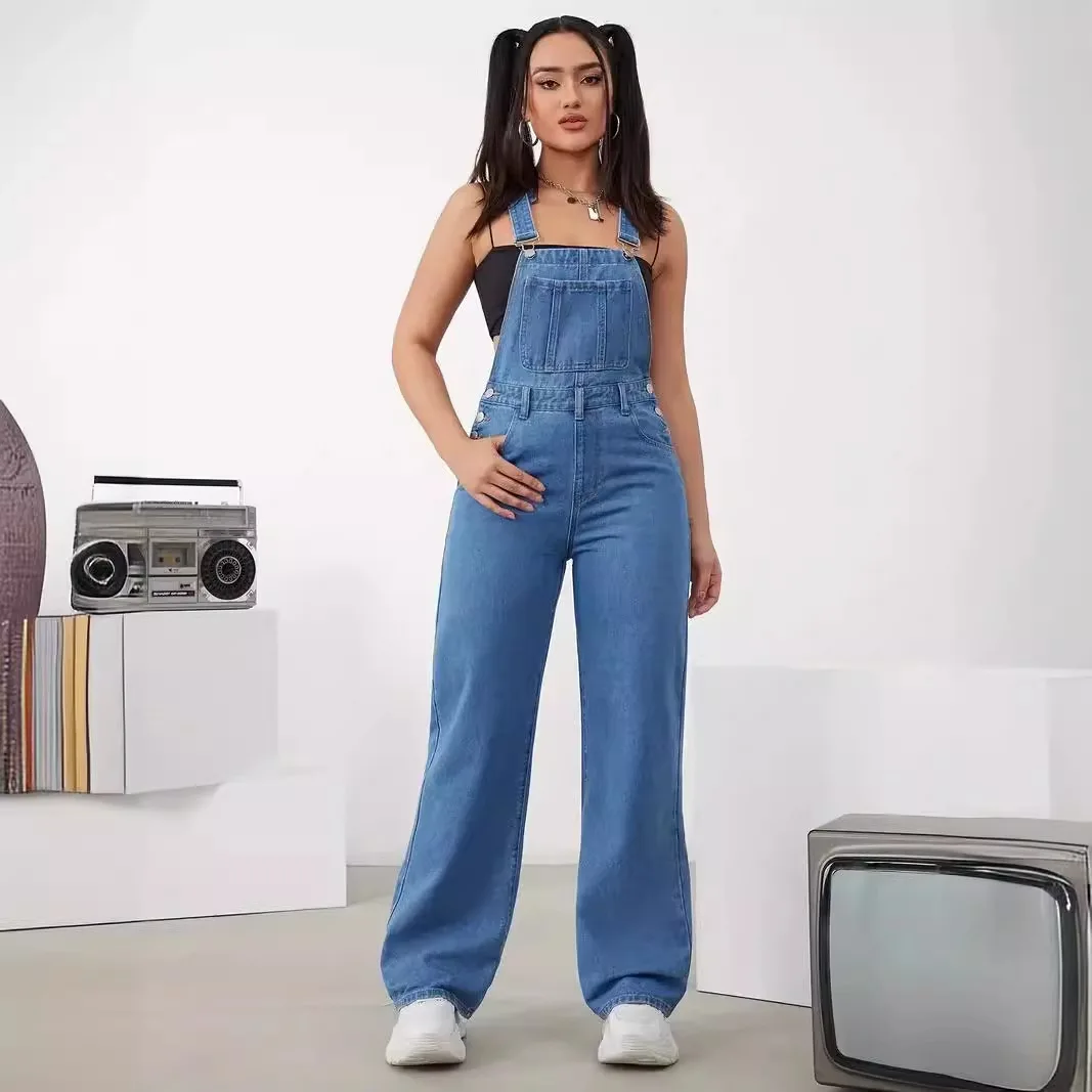 Hot Sale Womens Denim Bib Jumpsuits Casual Sleeveless Adjustable Straps Loose Baggy Cargo Jean Overalls Y2K Jumpers With Pockets - Image 7
