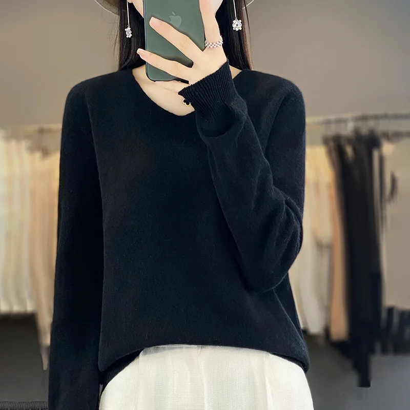 Women 100% Merino Wool Sweater V-Neck Basic Pullover Autumn Winter Cashmere Clothing Long Sleeve Soft Knitwear Tops Solid Color - Image 8