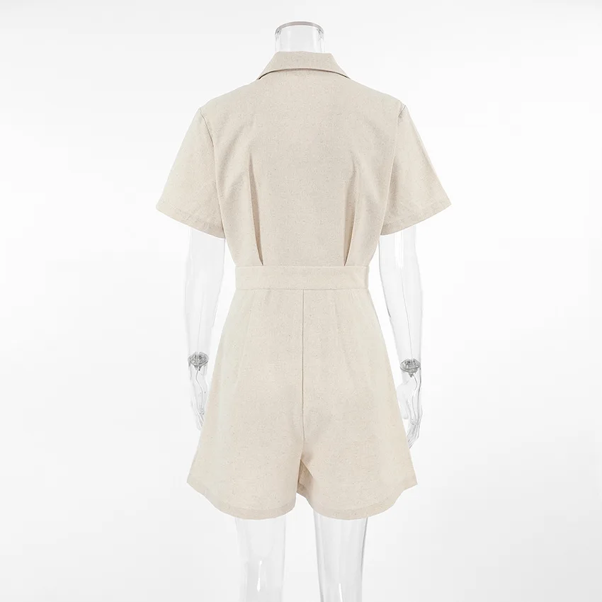 Autumn Romper for Women Jumpsuit Print Pocket Romper V Neck Cotton Linen Loose Wide Legs Casual Pants Streetwear Spring 2025 - Image 5