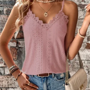 Women Summer Floral Lace Stitching V Neck Sleeveless Cami Top Sling Tank Vests