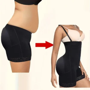 Slimming High-Waist Shapewear Shorts - Firm Tummy & Booty Enhancement Nylon & Elastane Blend with Contouring Lace Accents