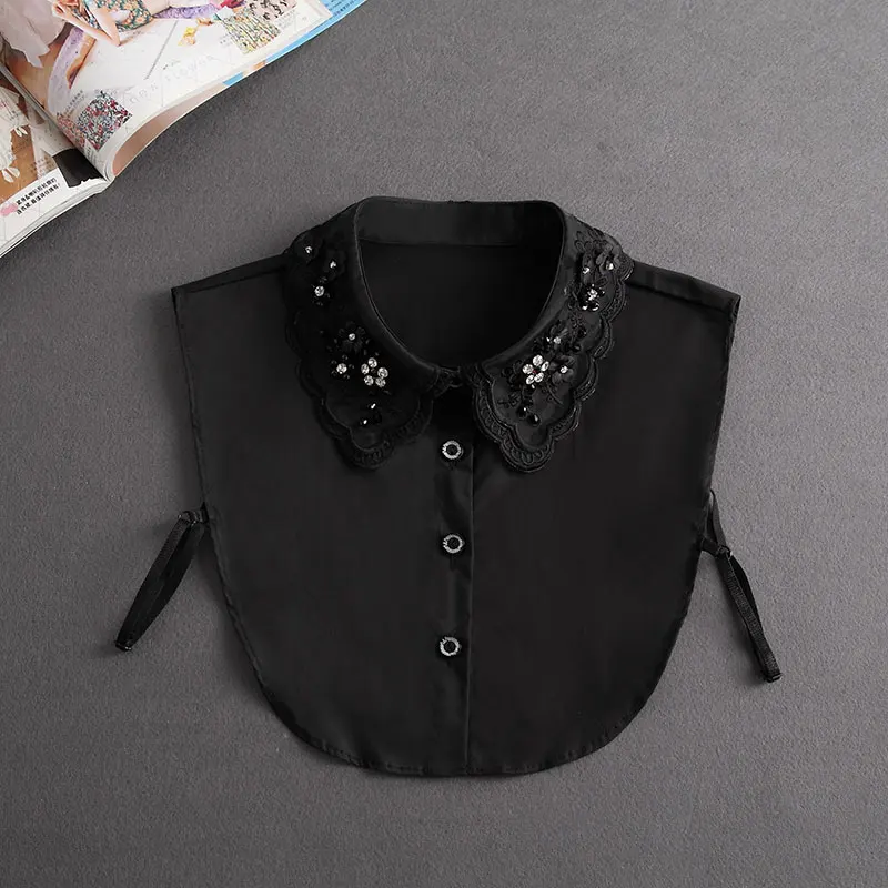 Front Tie White Fake Collar Stand Beads Detachable Collar Fake Women Vintage Crystal Lace Ladies False Blouse Collar Half Shirt - Image 33
