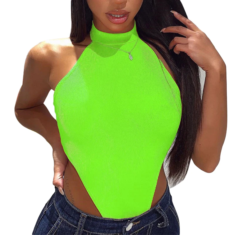 2021 Sexy Women Halter Bodysuits High Cut Bodycon Leotard Tops Summer Fashion Female Solid Sleeveless Bodysuits Bottomed Tops - Image 5