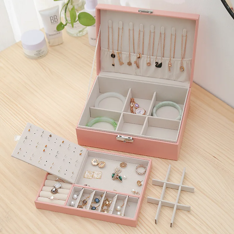 Double-layer Wooden Jewlery Box Ring Box Jewelry Boxes and Packaging with PU Leather Jewelry Storage Organizer and Makeup Case - Image 4