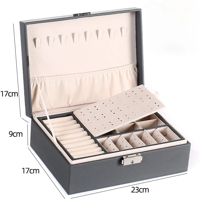 Double-layer Wooden Jewlery Box Ring Box Jewelry Boxes and Packaging with PU Leather Jewelry Storage Organizer and Makeup Case - Image 6