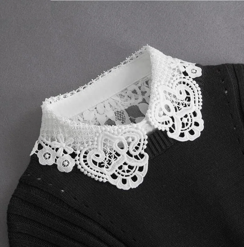 Front Tie White Fake Collar Stand Beads Detachable Collar Fake Women Vintage Crystal Lace Ladies False Blouse Collar Half Shirt - Image 26