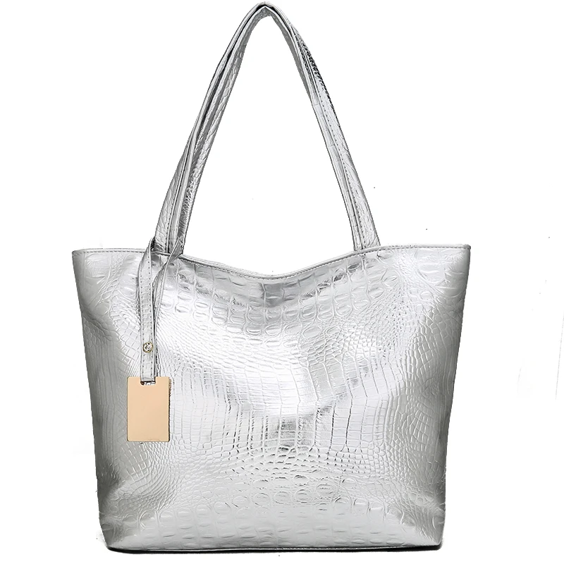 Brand Fashion Casual Women Shoulder Bags Silver Gold Black Crocodile Handbag PU Leather Female Big Tote Bag Ladies Hand Bags Sac - Image 2