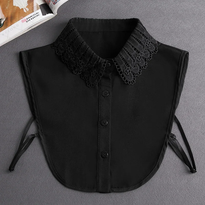 Front Tie White Fake Collar Stand Beads Detachable Collar Fake Women Vintage Crystal Lace Ladies False Blouse Collar Half Shirt - Image 36