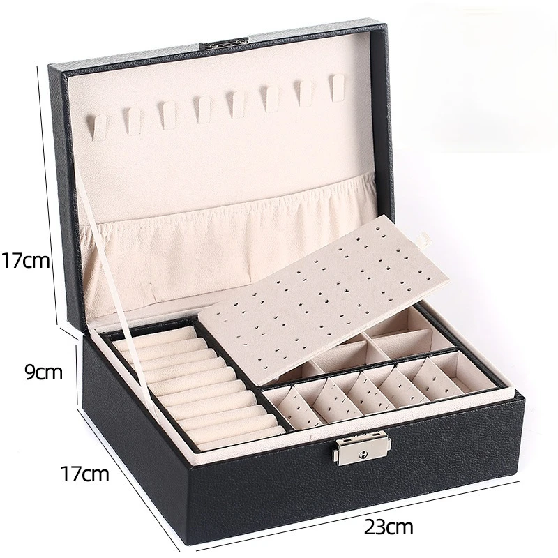 Double-layer Wooden Jewlery Box Ring Box Jewelry Boxes and Packaging with PU Leather Jewelry Storage Organizer and Makeup Case - Image 12