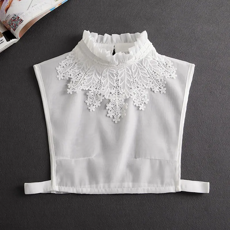 Front Tie White Fake Collar Stand Beads Detachable Collar Fake Women Vintage Crystal Lace Ladies False Blouse Collar Half Shirt - Image 16