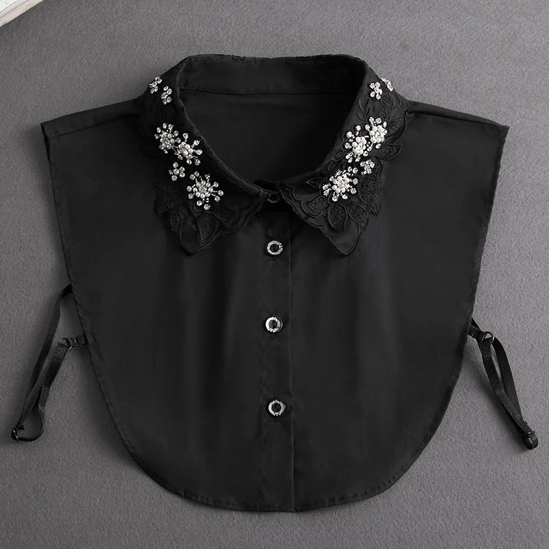 Front Tie White Fake Collar Stand Beads Detachable Collar Fake Women Vintage Crystal Lace Ladies False Blouse Collar Half Shirt - Image 43