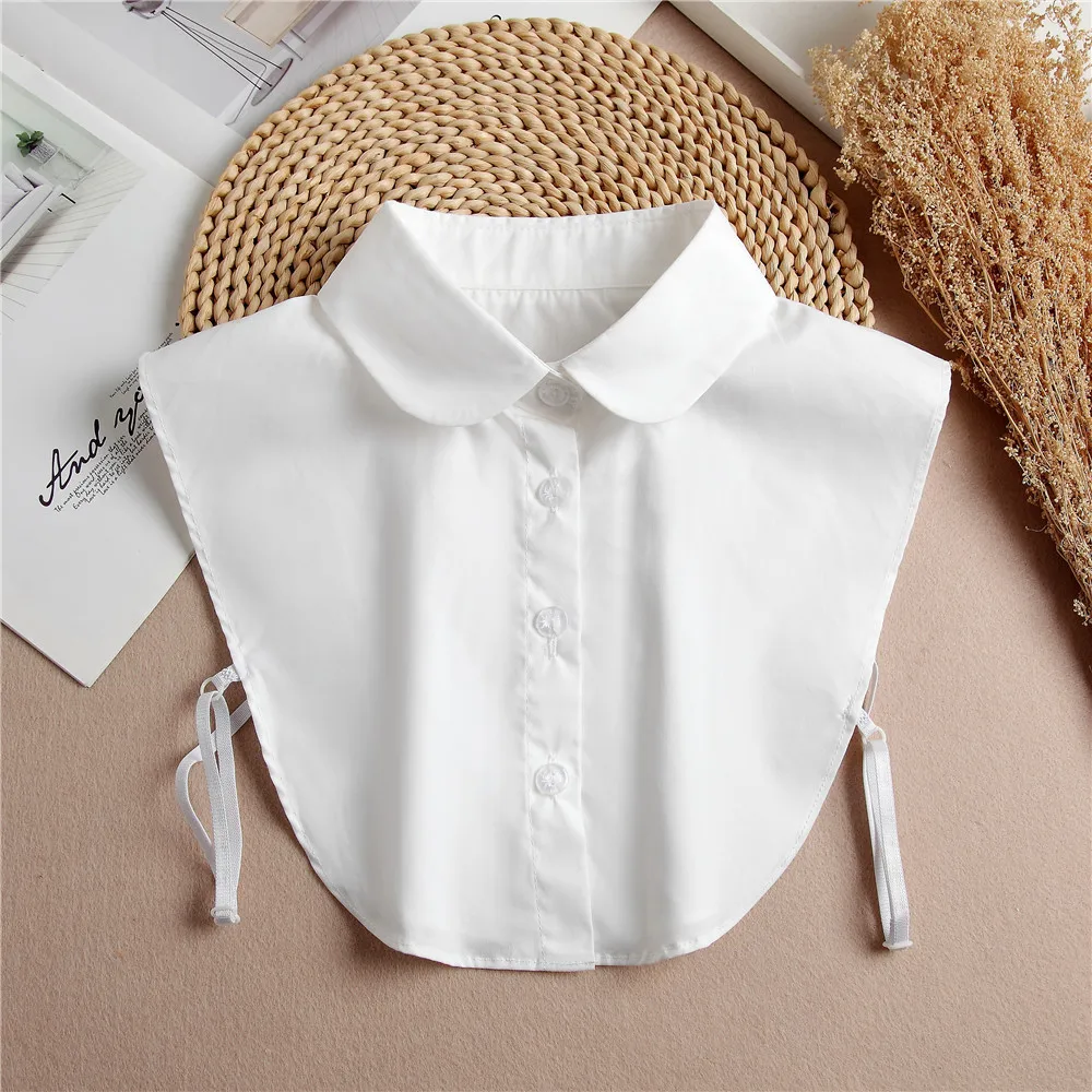 Front Tie White Fake Collar Stand Beads Detachable Collar Fake Women Vintage Crystal Lace Ladies False Blouse Collar Half Shirt - Image 8
