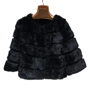 2023 Women New Arrival Genuine Whole Soft Rabbit Fur O Neck Striped Cut Basic For Autumn Winter Real Fur Jacket tsr857