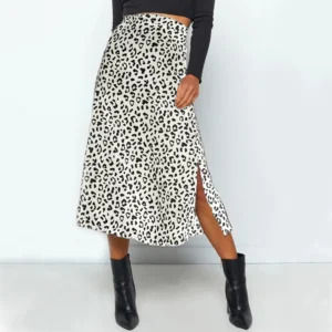 New Sexy Leopard Print  Split Skirt Casual Fashion Long Skirts for Women Spring Summer Zip Elegant Female Skirt