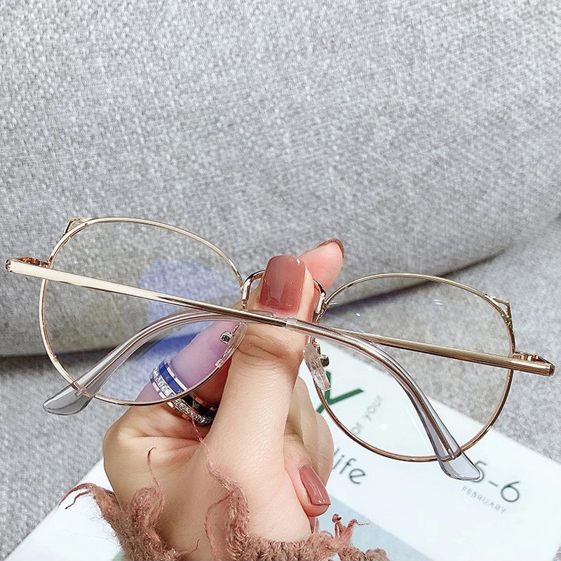 2022 Trends Women Office Anti Blue Light Oversized Computer Glasses Cat Eye Female Blue Blocking Big Size Eyeglasses Alloy Frame - Image 4