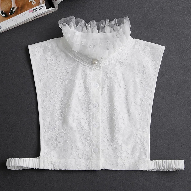 Front Tie White Fake Collar Stand Beads Detachable Collar Fake Women Vintage Crystal Lace Ladies False Blouse Collar Half Shirt - Image 30