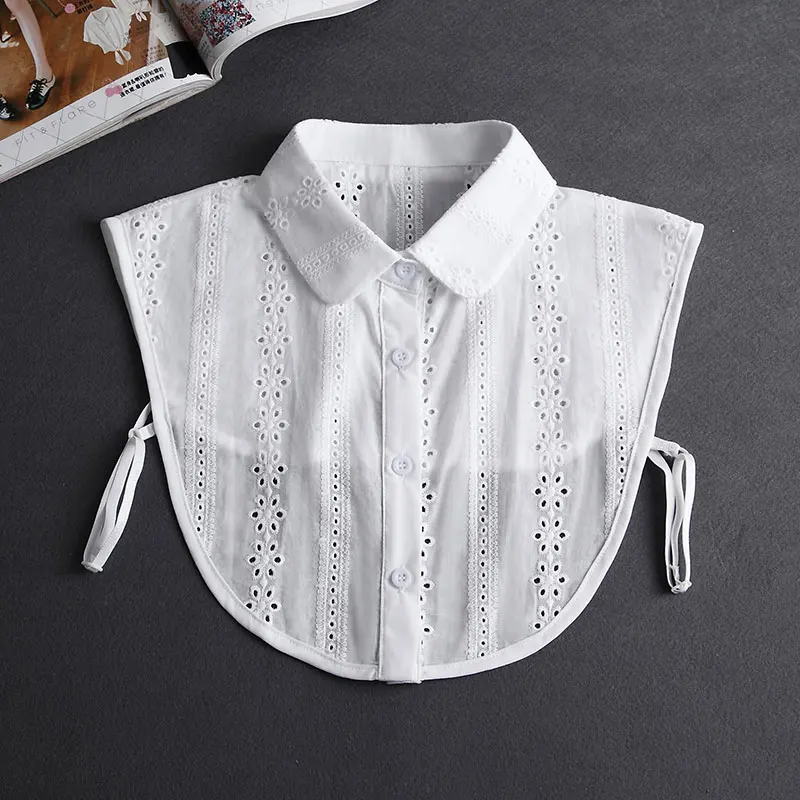 Front Tie White Fake Collar Stand Beads Detachable Collar Fake Women Vintage Crystal Lace Ladies False Blouse Collar Half Shirt - Image 18