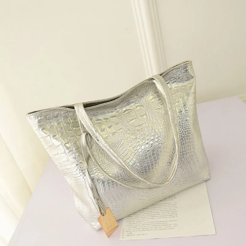 Brand Fashion Casual Women Shoulder Bags Silver Gold Black Crocodile Handbag PU Leather Female Big Tote Bag Ladies Hand Bags Sac - Image 9