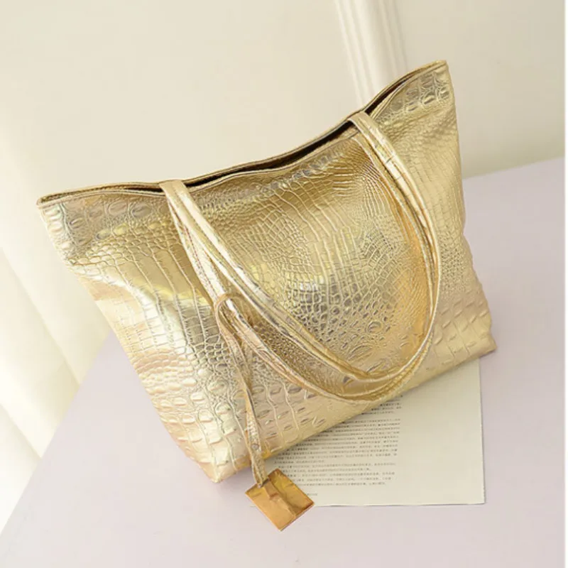 Brand Fashion Casual Women Shoulder Bags Silver Gold Black Crocodile Handbag PU Leather Female Big Tote Bag Ladies Hand Bags Sac - Image 8