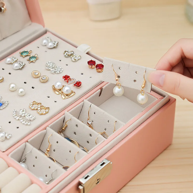 Double-layer Wooden Jewlery Box Ring Box Jewelry Boxes and Packaging with PU Leather Jewelry Storage Organizer and Makeup Case - Image 5