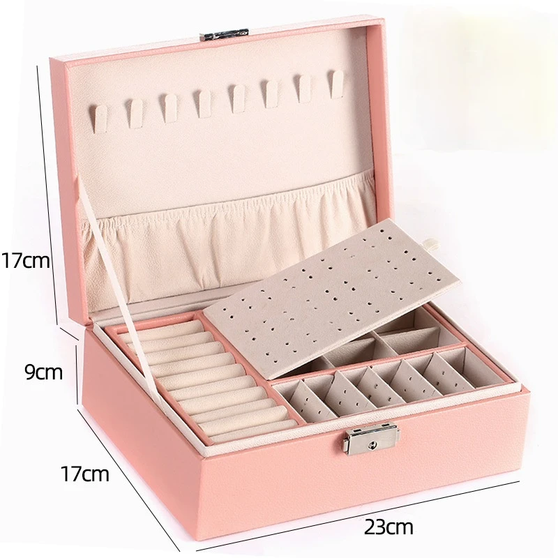 Double-layer Wooden Jewlery Box Ring Box Jewelry Boxes and Packaging with PU Leather Jewelry Storage Organizer and Makeup Case - Image 8
