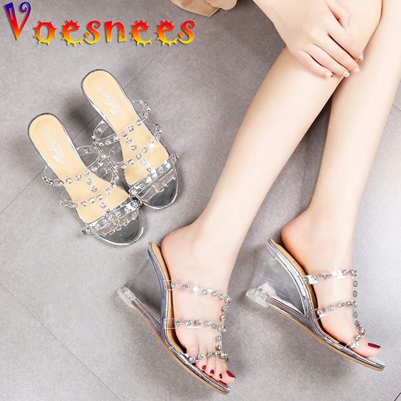 Voesnees Women Slippers 2025 Summer New Modern Slippers Outside High Heels 6/8cm Wedges Chain Adult Sandals Female Party Shoes - Image 3