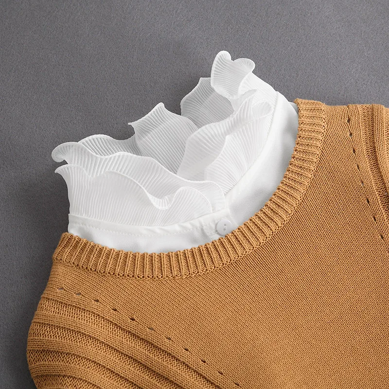 Front Tie White Fake Collar Stand Beads Detachable Collar Fake Women Vintage Crystal Lace Ladies False Blouse Collar Half Shirt - Image 24