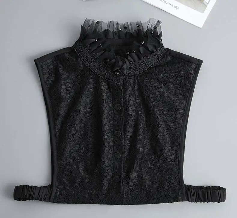 Front Tie White Fake Collar Stand Beads Detachable Collar Fake Women Vintage Crystal Lace Ladies False Blouse Collar Half Shirt - Image 29